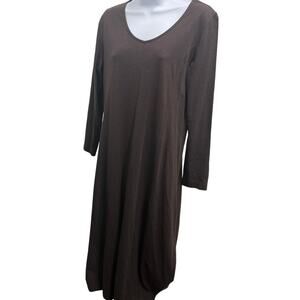 J Jill Pima Cotton Sz. S Midi Dress Gray Minimalist Lagenlook Long Sleeve V neck